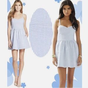 Lilly Pulitzer Christine Seersucker Blue & White Stripe Mini Dress (Size 8)